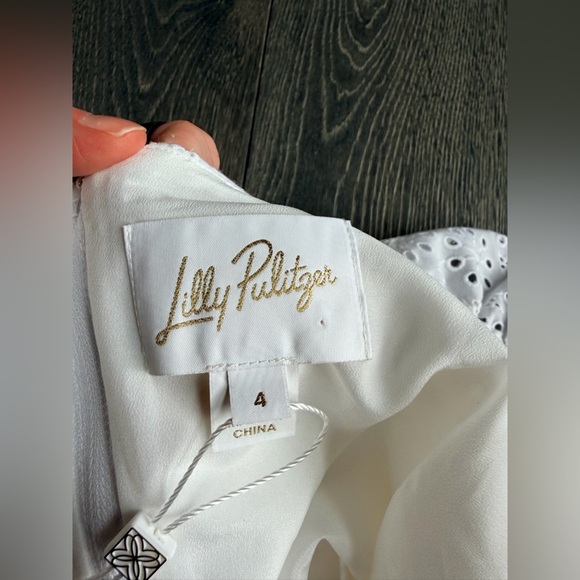 Lilly Pulitzer Zoya Ruffle Romper in Resort White Neon Sunburst Eyelet Size 4 - Picture 7 of 11